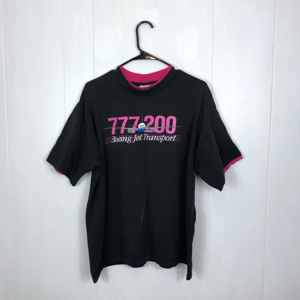Vintage 90s Single Stitch 777 200 Boeing Jet Transport T-Shirt Sz L